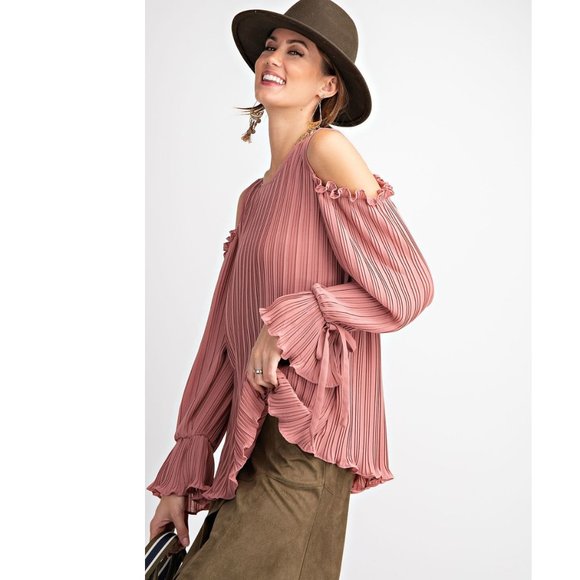 Top Blouse. Easel Brand. Cold Shoulder. Rose. Sizes Small, Med & Large. NWT - Picture 3 of 5